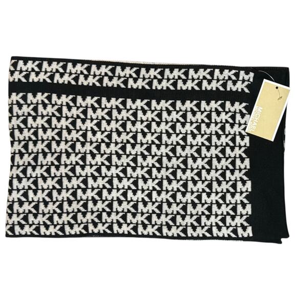 NWT Michael Kors Scarf Black White Reversible MK Logo 66" X 11" Rectangular - Picture 4 of 8